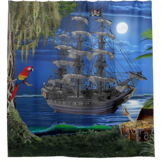 Mystisches Moonlit Piraten-Schiff Duschvorhang (Vorderseite)