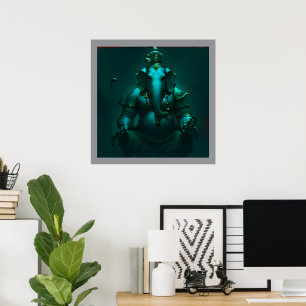 Mystisches Neonblaues Lord Ganesha Poster Modern
