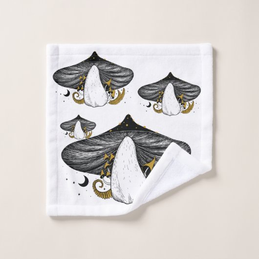 Mystisches Pilz- und Mondphasen Badezimmer Handtuc Badhandtuch Set (Waschlappen)