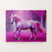 Mystisches rosa Pferd im Fantasy-Wald Puzzle (Horizontal)