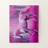 Mystisches rosa Pferd im Fantasy-Wald Puzzle (Vertikal)