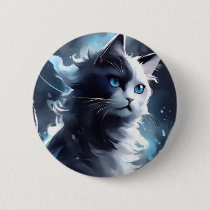 Mystisches Schwarz und Weiße Kitten Wasserfarbka Button