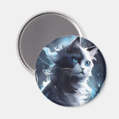 Mystisches Schwarz und Weiße Kitten | Wasserfarbka Magnet (Vorderseite/Rückseite)