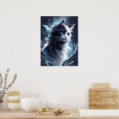 Mystisches Schwarz und Weiße Kitten | Wasserfarbka Poster (Küche)