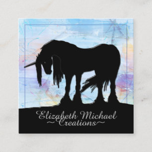 Mystisches Schwarzes Einhorn (blau gestrichen) Quadratische Visitenkarte