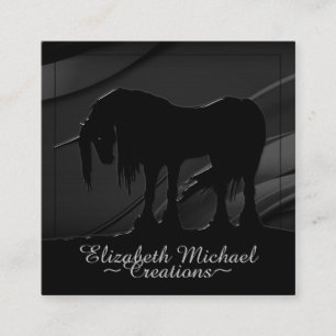 Mystisches Schwarzes Einhorn (elegante schwarze Wi Quadratische Visitenkarte