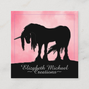 Mystisches Schwarzes Einhorn (misty pink) Quadratische Visitenkarte