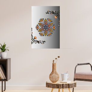 Mystisches Schwarzes Gold Florales Mandala Poster