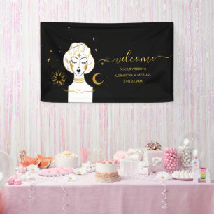 Mystisches schwarzes Gold Himmelssonne Hochzeitsba Banner