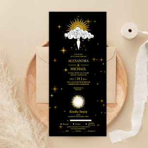 Mystisches Schwarzes Gold Himmlische Sterne Hochze All In One Einladung