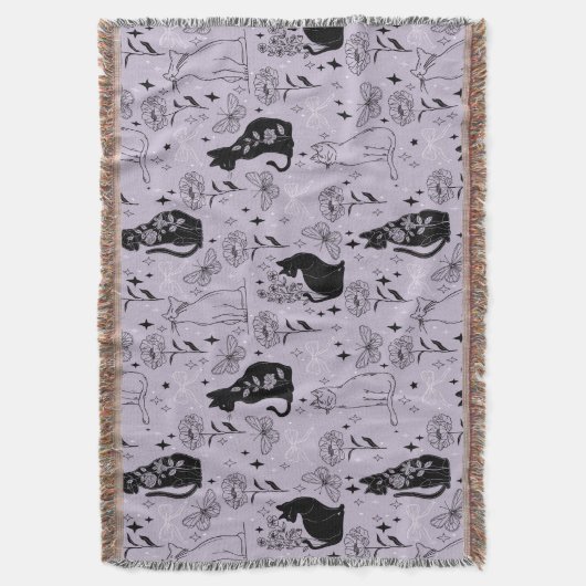 Mystisches Schwarzes Katzen- und Schmetterlingsmus Decke (Vorderseite Vertikal)