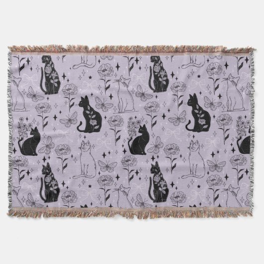 Mystisches Schwarzes Katzen- und Schmetterlingsmus Decke (Vorderseite)