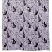 Mystisches Schwarzes Katzen- und Schmetterlingsmus Duschvorhang (Vorderseite)