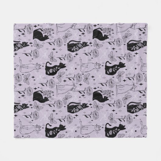 Mystisches Schwarzes Katzen- und Schmetterlingsmus Fleecedecke (Vorderseite (Horizontal))