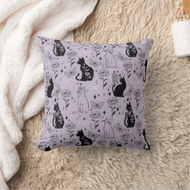 Mystisches Schwarzes Katzen- und Schmetterlingsmus Kissen