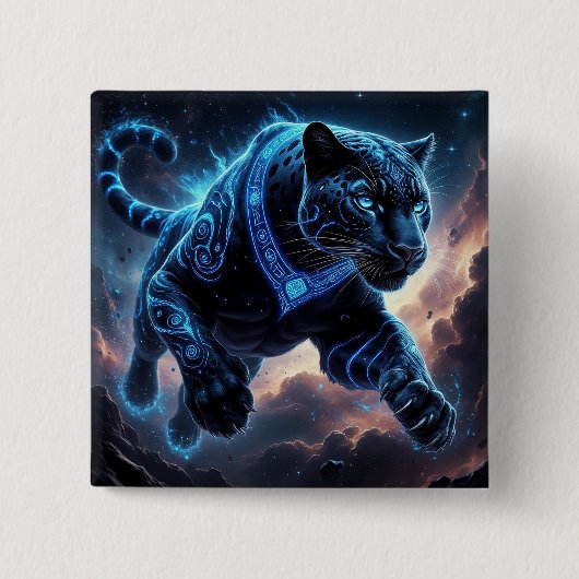 Mystisches Schwarzes Panther mit leuchtenden Muste Button (Vorderseite)