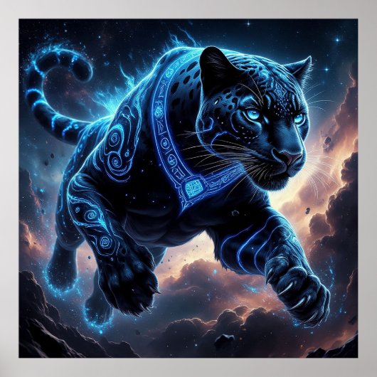 Mystisches Schwarzes Panther mit leuchtenden Muste Poster (Vorne)