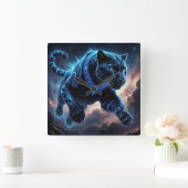 Mystisches Schwarzes Panther mit leuchtenden Muste Quadratische Wanduhr (Zuhause)