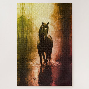 Mystisches Schwarzes Pferd - Dunkle Fantasie Pferd Puzzle
