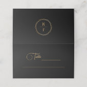 Mystisches Schwarzes und Goldenes Monogramm Platzkarte (Außenseite Aufgefaltet)