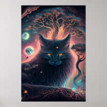 Mystisches Schwarzkatzenposter | Hexen-Kunst 1