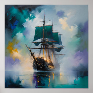 Mystisches Tall Ship im Nebel – Traumhafte nautisc Poster