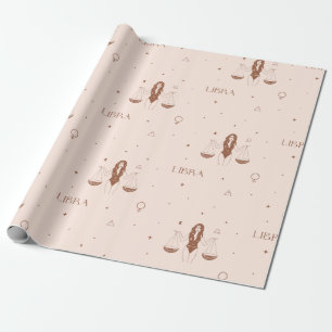 Mystisches Waage-Sternzeichenmuster in Rosa und Br Geschenkpapier