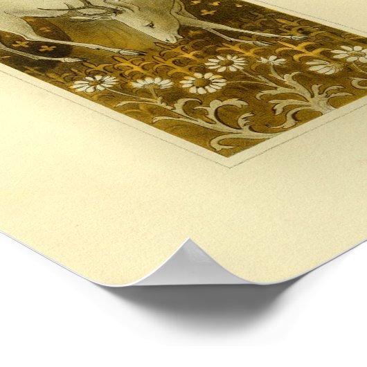 Mystisches Weißes Hirsch in Holz 1877 Print Poster (Ecke)