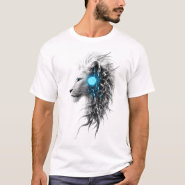 Mystisches weißes Löwen-Fantasy-T-Shirt | Blauer G T-Shirt