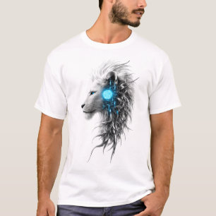 Mystisches weißes Löwen-Fantasy-T-Shirt   Blauer G T-Shirt