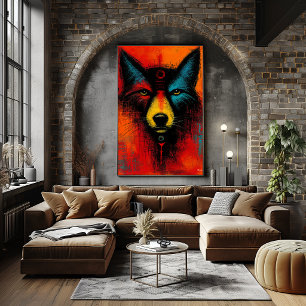 Mystisches Wolfsgesicht in Farbflächen Expressioni Poster