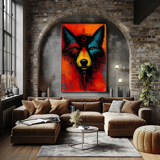 Mystisches Wolfsgesicht in Farbflächen Expressioni Poster