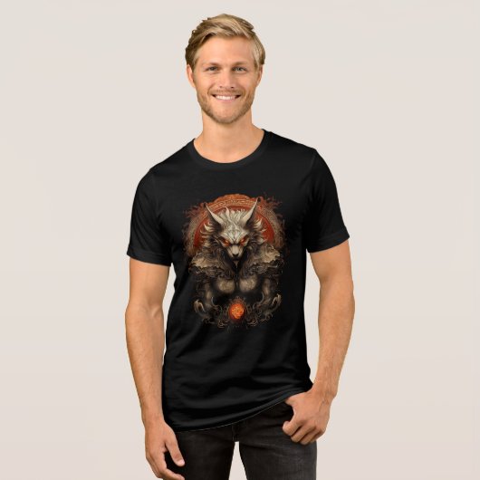 Mythic Flame Wolf Warrior Art Print Tri-Blend Shirt (Vorderseite voll)