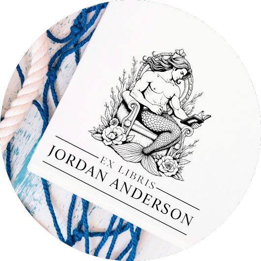 Mythic Masculine Merman Ex Libris Library Book Permastempel