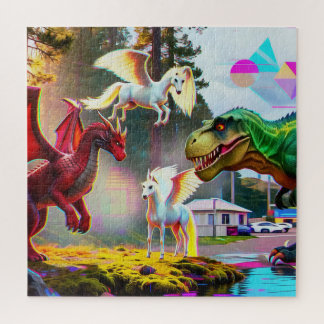 Mythical and Prehistoric Pegasus, Dragon, Dinosaur Puzzle