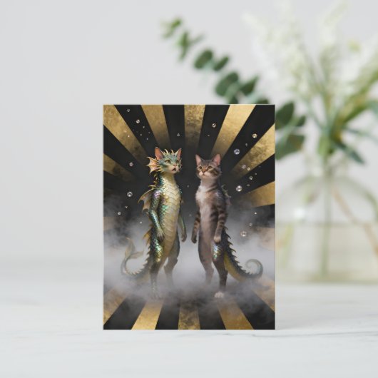Mythical Cat-Dragon Creatures Postkarte (Stehend Vorderseite)