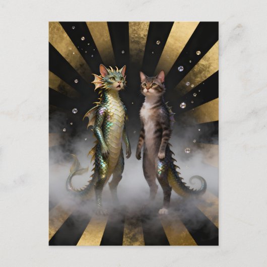 Mythical Cat-Dragon Creatures Postkarte (Vorderseite)