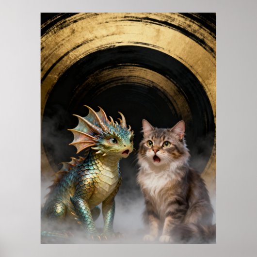 Mythical Cat-Dragon Creatures Surprised Poster (Vorne)