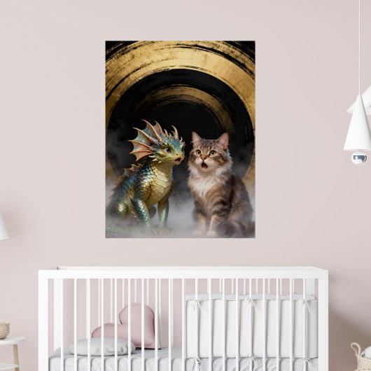 Mythical Cat-Dragon Creatures Surprised Poster (Kinderzimmer 2)