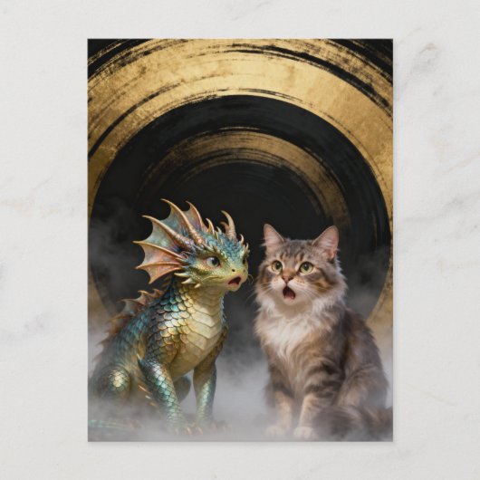 Mythical Cat-Dragon Creatures Surprised Postkarte (Vorderseite)