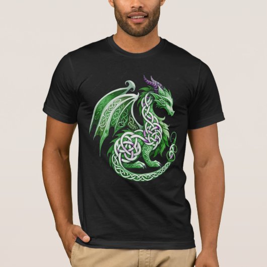 Mythical Celtic Green Dragon Fantasy Art T-Shirt (Vorderseite)