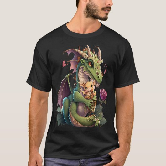 Mythical Creature Fans Dragon Mom Hugging A Child T-Shirt (Vorderseite)