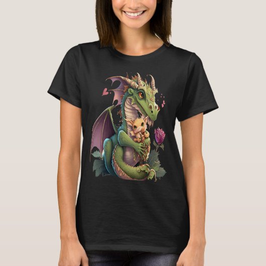 Mythical Creature Fans Dragon Mom Hugging A Child T-Shirt (Vorderseite)
