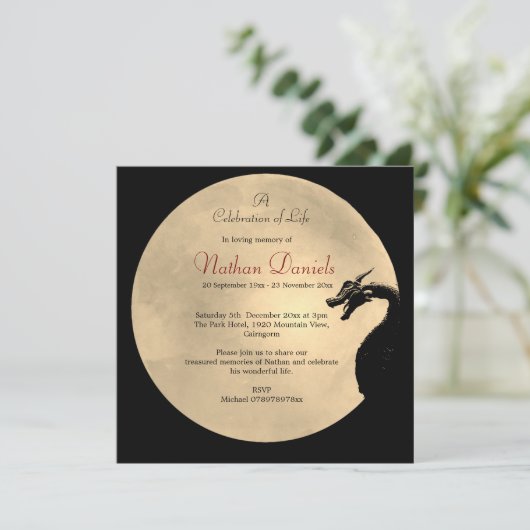 Mythical Dragon Celebration of Life Card Save The Date (Stehend Vorderseite)