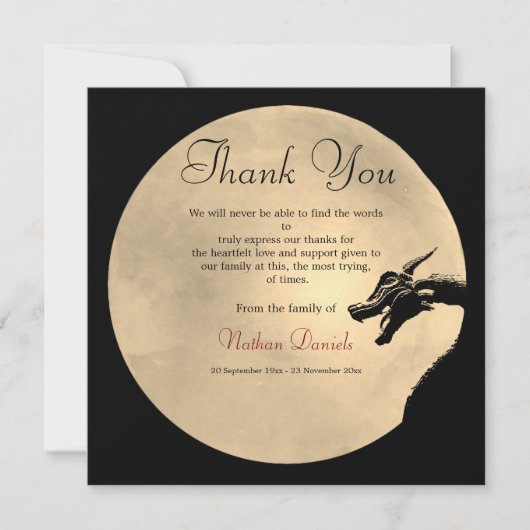 Mythical Dragon Funeral Thank You Cards Einladung (Vorderseite)
