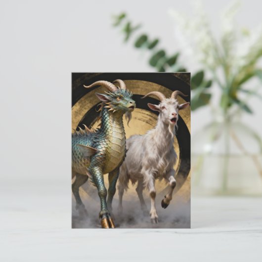 Mythical Dragon Goat Creatures Surprised Postkarte (Stehend Vorderseite)