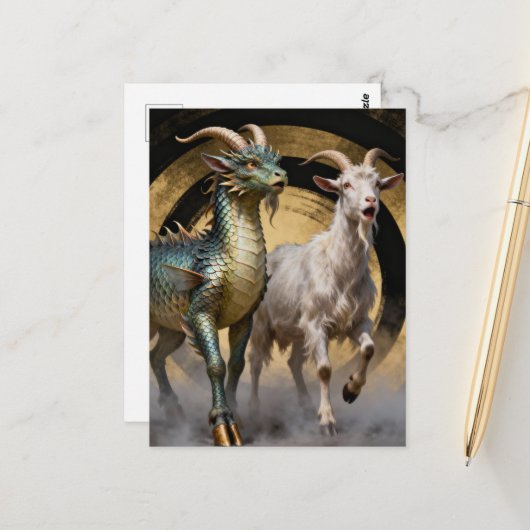 Mythical Dragon Goat Creatures Surprised Postkarte (Vorderseite/Rückseite Beispiel)