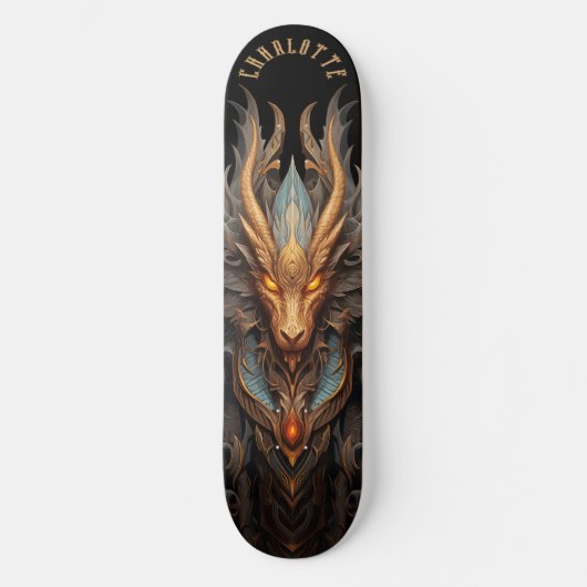 Mythical Dragon with Tribal Patterns Dark Fantasy Skateboard (Vorderseite)