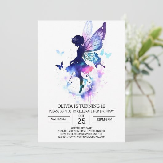 Mythical Elegant Fairy Birthday Einladung (Stehend Vorderseite)