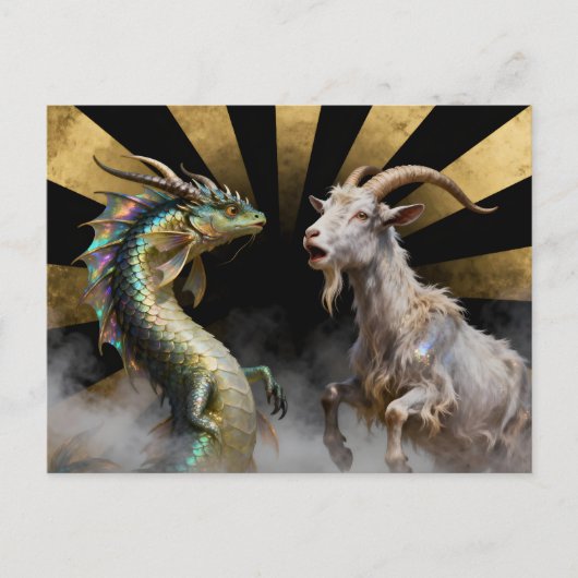 Mythical Goat-Dragon Creatures Surprised Postkarte (Vorderseite)